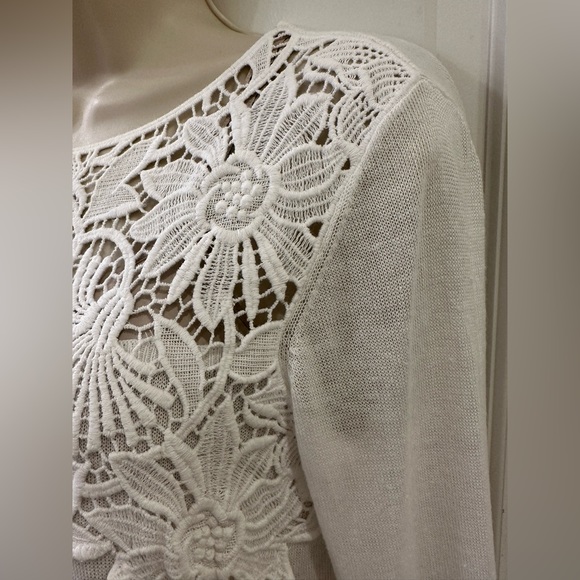 J. Jill XS White Linen Blend Embroidered Collar Chest Lightweight Sweater - Picture 9 of 13